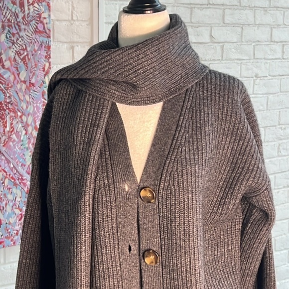 Veronica Beard Wool & Cashmere oversized Cardigan With Attached Scarf Small - Picture 3 of 11